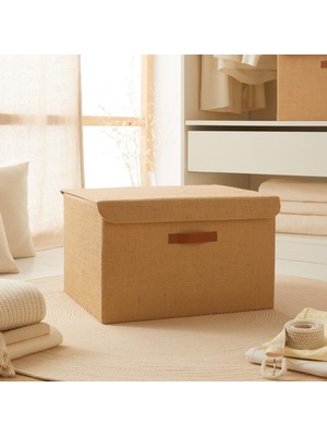 Ocean Home Textile Jüt Kapaklı Dolap İçi Çamaşır Oyuncak Düzenleyici Katlanır Saklama Kutu Hurç  48x40x30 cm