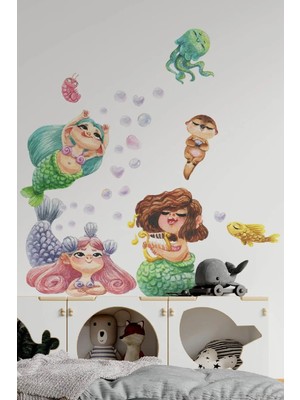 Kt Grup Minik Deniz Kızları ve Sevimli Deniz Canlıları Kız Çocuk Odası Sticker