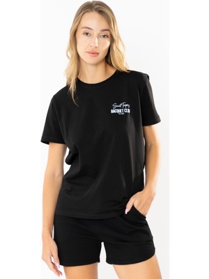 Coredra Racquet Lover Regular T-Shirt Kadın - Siyah