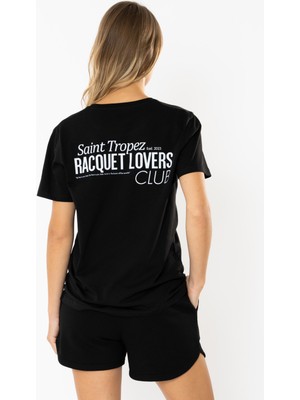 Coredra Racquet Lover Regular T-Shirt Kadın - Siyah