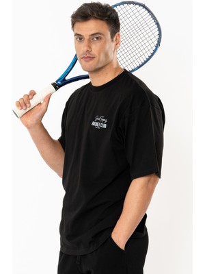 Coredra Racquet Lover Oversize T-Shirt Erkek - Siyah