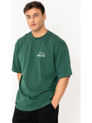Coredra Racquet Lover Oversize T-Shirt Erkek - Yeşil