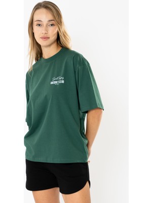 Coredra Racquet Lover Oversize T-Shirt Kadın - Yeşil