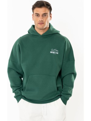 Coredra Racquet Club Oversize Hoodie Erkek - Yeşil