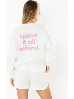 Coredra Leave Oversize Sweatshirt Kadın - Ekru