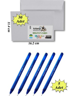 Artlantis Düğün Para Takı Zarfı Ağzı Yapışkanlı 50 Adet ve 5 Adet Tükenmez Kalem Artlantis Takı Zarfı Beyaz Yapışkanlı