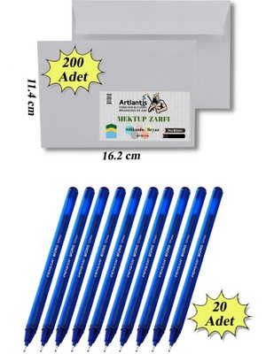 Artlantis Düğün Para Takı Zarfı Ağzı Yapışkanlı 200 Adet ve 20 Adet Tükenmez Kalem Artlantis Takı Zarfı Beyaz Yapışkanlı