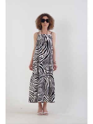 Zelish My Sister Siyah Zebra Desen Askılı Elbise