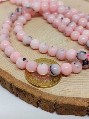 Yaşam Tohumu Pembe Siyah Alacalı Opal Taşı Yarım Dizi 8mm (18CM Uzunluğundadır)