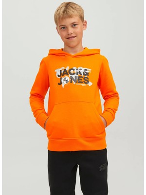 Jack & Jones Baskılı Erkek Çocuk Turuncu Sweatshırt Jcodust Sweat Hood Sn Jnr