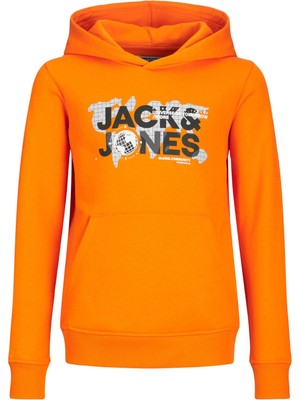 Jack & Jones Baskılı Erkek Çocuk Turuncu Sweatshırt Jcodust Sweat Hood Sn Jnr