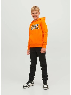 Jack & Jones Baskılı Erkek Çocuk Turuncu Sweatshırt Jcodust Sweat Hood Sn Jnr