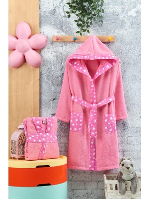 Oyalı Textile Çocuk Bornozu Kapşonlu Bornoz %100 Pamuk Bebek Bornoz Işlemeli Boroz Kapüşonlu Kız Erkek Bornoz