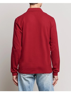 Lacoste Erkek Bordo Polo Yaka Uzun Kollu Sweatshirt