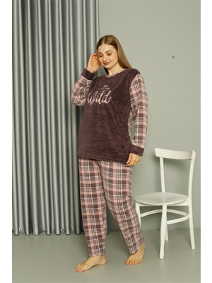 Akbeniz Welsoft Polar Kadın Büyük Beden Vizon Pijama Takımı 808040