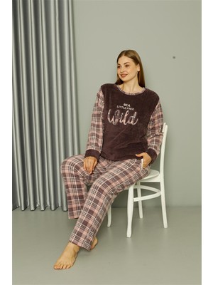 Akbeniz Welsoft Polar Kadın Büyük Beden Vizon Pijama Takımı 808040