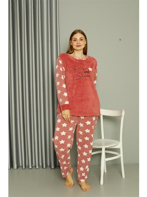 Akbeniz Welsoft Polar Kadın Büyük Beden Pudra Pijama Takımı 808042