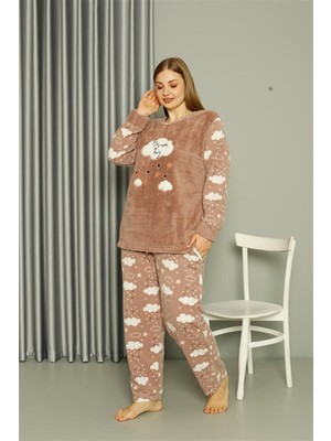 Akbeniz Welsoft Polar Kadın Büyük Beden Sütlü Kahve Pijama Takımı 808044