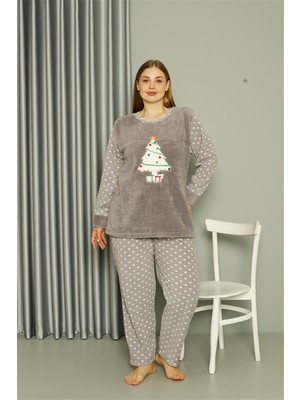 Akbeniz Welsoft Polar Kadın Büyük Beden Gri Pijama Takımı 808048