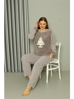 Akbeniz Welsoft Polar Kadın Büyük Beden Gri Pijama Takımı 808048
