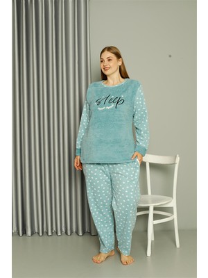 Akbeniz Welsoft Polar Kadın Büyük Beden Su Yeşili Pijama Takımı 808046