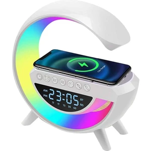 BT-3401 Kablosuz Şarj Standı Rgb  Ledli Dijital Saatli Alarmlı Radyolu  Bluetooth Hoparlör