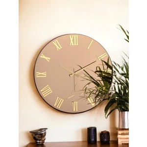 Premium Serisi Aynalı 50 cm Sessiz Akar Roma Rakamlı Duvar Saati Bronz