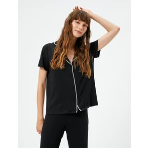 Kısa Kollu Pijama Üstü Viskon Düğmeli Gömlek Yaka