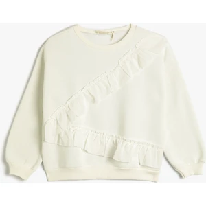 Sweatshirt Uzun Kollu Fırfır Detaylı Bisiklet Yaka Şardonlu