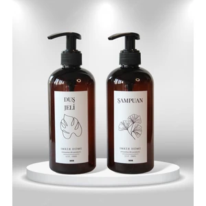 Imker Home Kahverengi Amber Pompalı Şampuan ve Duş Jeli Şişesi 500 ml