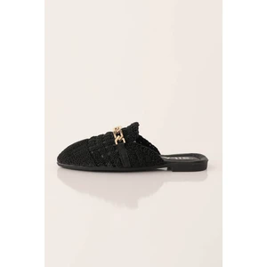 Zincir Detay Hasır Terlik - 7030 Siyah