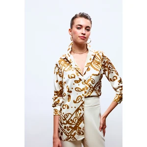 Desenli Salaş Saten Gömlek - Camel