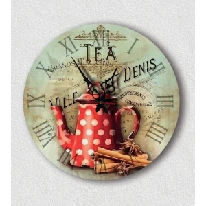 Wooden Factory Uv Mutfak Duvar Saati, Tea Tasarımlı  Duvar Saati, Home, Kitchen, Wall Clock
