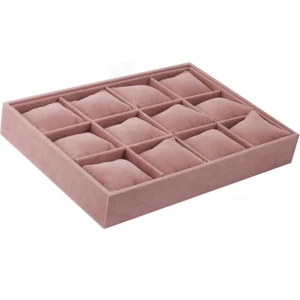 Megass Dekor Yerli Üretim Tokyo Model Süet Kumaş Pembe 34/24 cm Yastıklı Çekmece Içi Yastıklı Saat ve Takı Kutusu