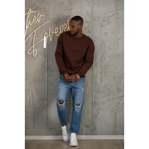 Oversize 3 Iplik Içi Polarlı Bisiklet Yaka Basic Sweatshirt