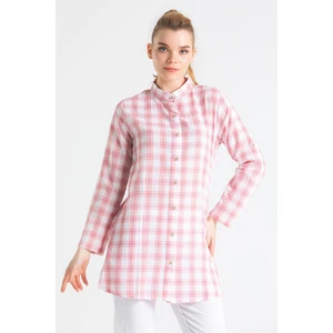 Eliş Şile Bezi Kadın Şile Bezi Hakim Yaka Tunik Pembe Ekose 3059