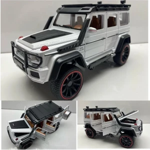 Mercedes G63 Jip Diecast Koleksiyon Metal Model Oyuncak Araba 23 cm Sesli Işıklı Kaput Bagaj Kapılar Açılır Jeep Beyaz