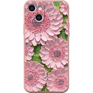 Forestl Digital Apple iPhone 13 Telefon Kasası 6.1 Inç Canlı Yağlı Boya Çiçek Desenli Telefon Kasası Anti-Çizik Yumuşak Tpu Arka Kapak Pembe (Yurt Dışından)