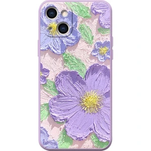 Forestl Digital Apple iPhone 13 Telefon Kasası 6.1 Inç Canlı Yağlı Boya Çiçek Desenli Telefon Kasası Anti-Çizik Yumuşak Tpu Arka Kapak-Mor (Yurt Dışından)