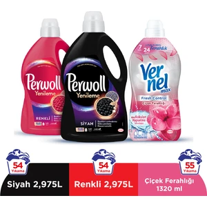 Yenileme Siyah 2.97L & Perwoll Yenileme Renkli 2.97L & Vernel Max Fresh Control Çiçek Ferahlığı 1.32L