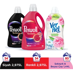 Yenileme Renkli 2.97L & Perwoll Yenileme Siyah 2.97L & Vernel Max Naturals Şakayık ve Beyaz Çay 1.44L