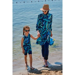 Etekli Kolsuz Lacivert Kız Çocuk Mayo K2334