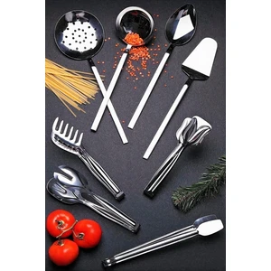 8 Adet Modern Çubuk Model Servis Seti Kepçe Kevgir Kaşık Spatula Makarna Salata Izgara Pasta Maşası