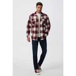 Lee Cooper Wılf Erkek Dokuma U.kol Gömlek Bordo-Beyaz Ekose
