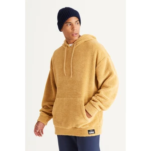 Altınyıldız Classics Erkek Hardal Oversize Bol Kesim Kapüşonlu Sherpa Sweatshirt Polar