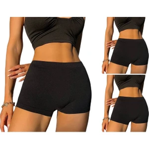 Kadın Kaşkorse Kumaş Boxer Şort Külot 3lü Set Siyah Siyah Siyah 60300