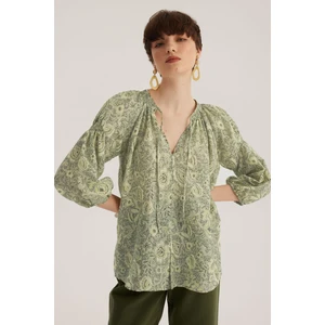 Stella Pulvis Yeşil Bağlama Detaylı Reglan Kol Yuvarlak Yaka Bluz