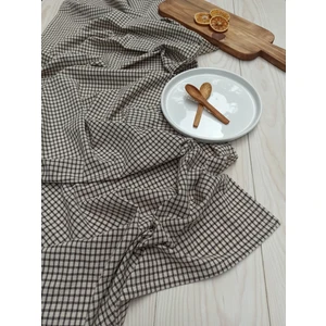 Arya | Keten Piti Kareli Kahverengi Runner - Piknik Örtüsü 40 x 150