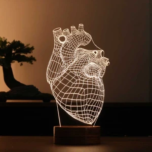 By Lamp Canlı Kalp Figürlü Dekoratif Hediye Led Masa Lambası | 7 Işık Rengi | Ahşap Taban