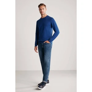 Kaşmir Karışım Bisiklet Yaka Mavi Triko